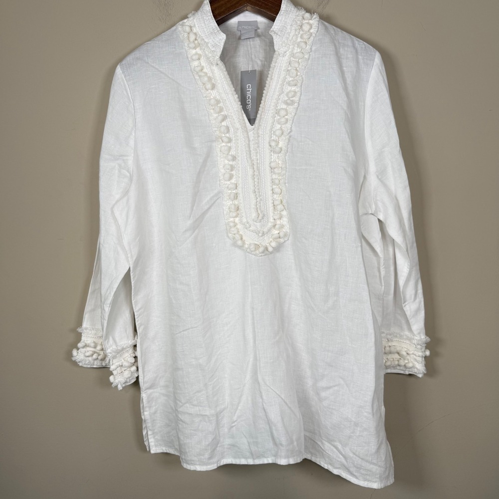 Chico's White Embellished Tunic Top